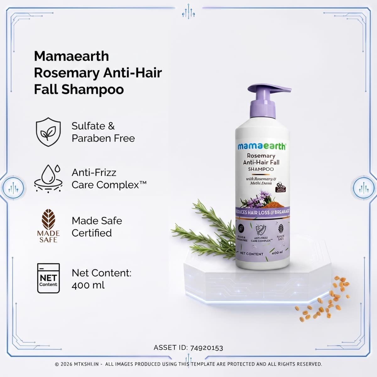 Mamaearth Rosemary Anti-Hair Fall Shampoo with Rosemary & Methi Dana for Reducing Hair Loss & Breakage
