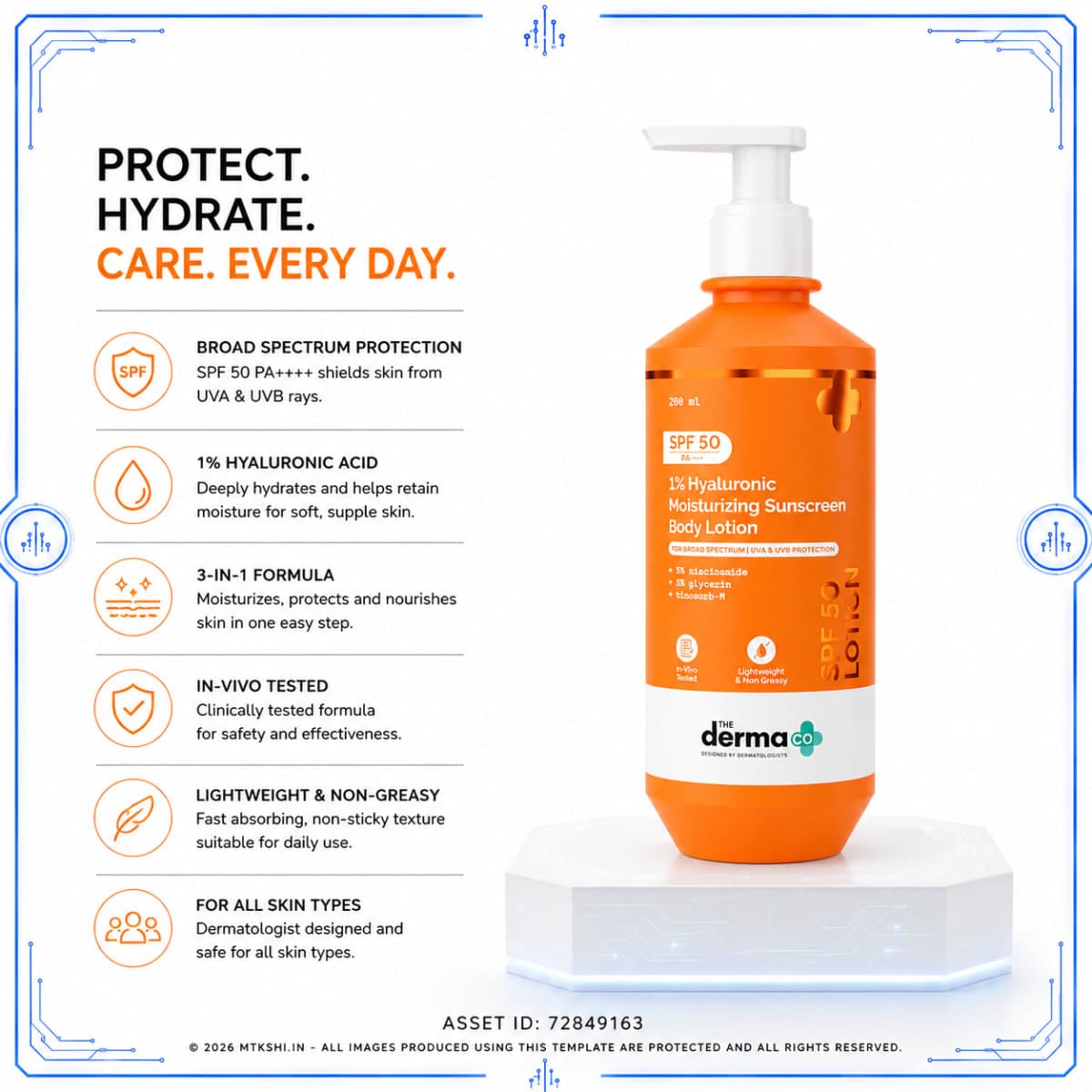 The Derma Co 1% Hyaluronic Moisturizing Sunscreen Body Lotion In-Vivo Tested - 200 ml