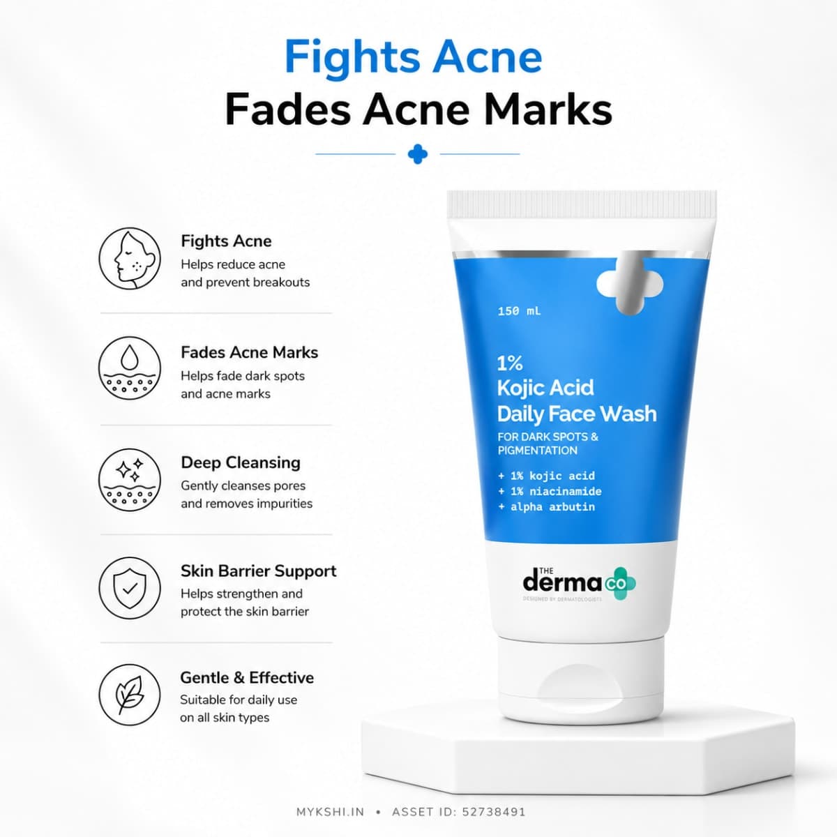 The Derma Co 1% Kojic Acid Face Wash with Niacinamide & Alpha Arbutin For Dark Spots & Pigmentation - 150 ml