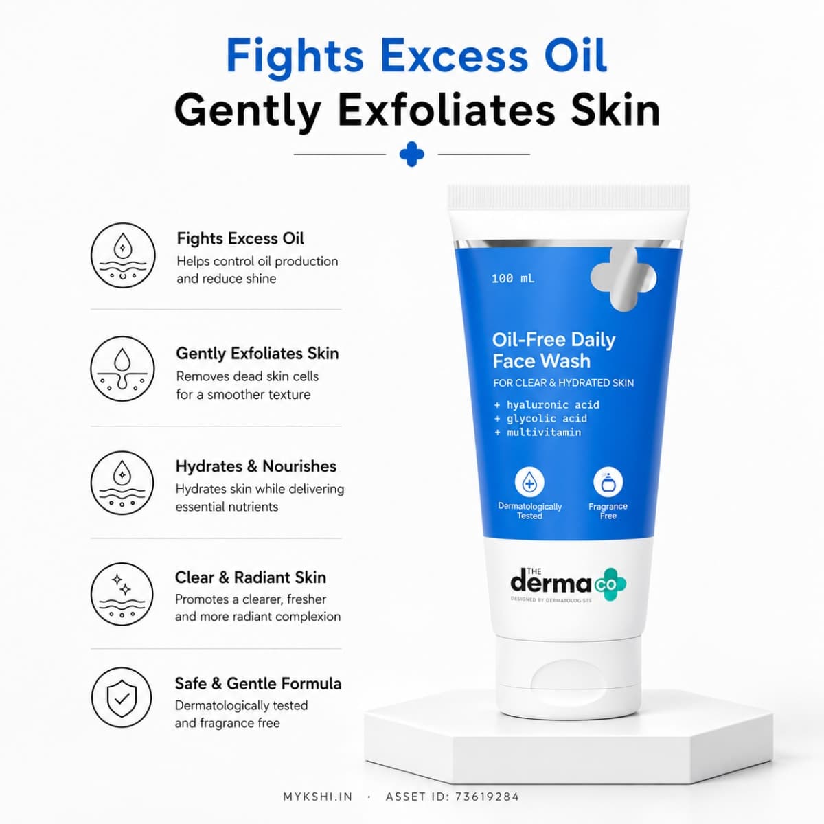 The Derma Co Oil-Free Daily Face Wash With Hyaluronic Acid, Glycolic Acid & Multivitamins for Clear & Hydrated Skin - 100ml