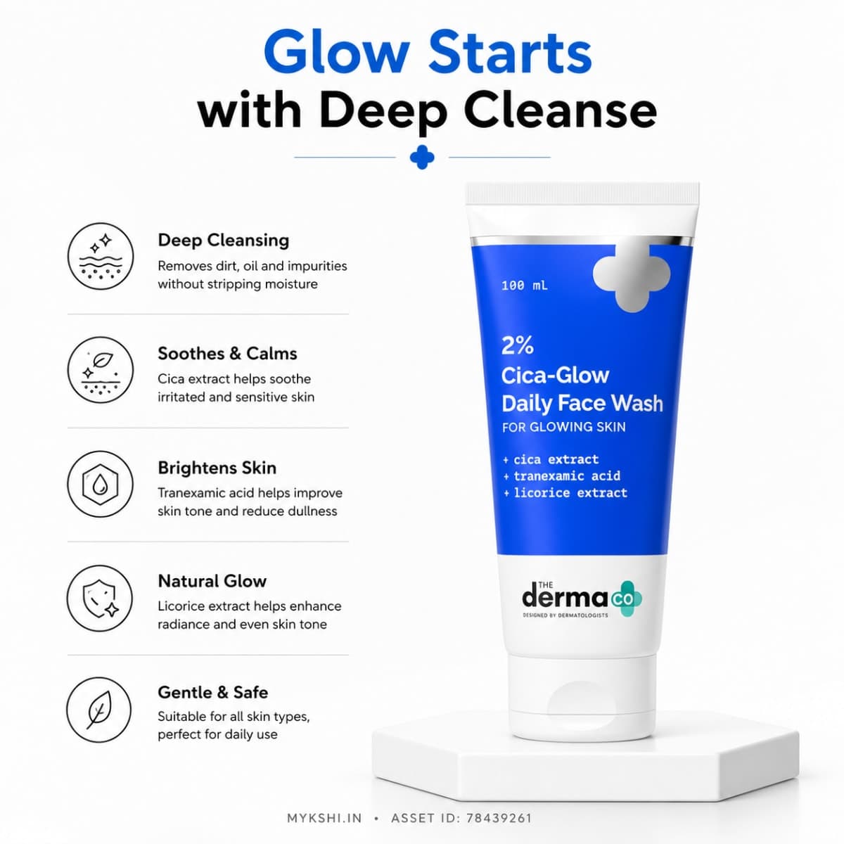 The Derma Co 2% Cica-Glow Daily Face Wash with Tranexamic Acid & Licorice Extract - 100ml