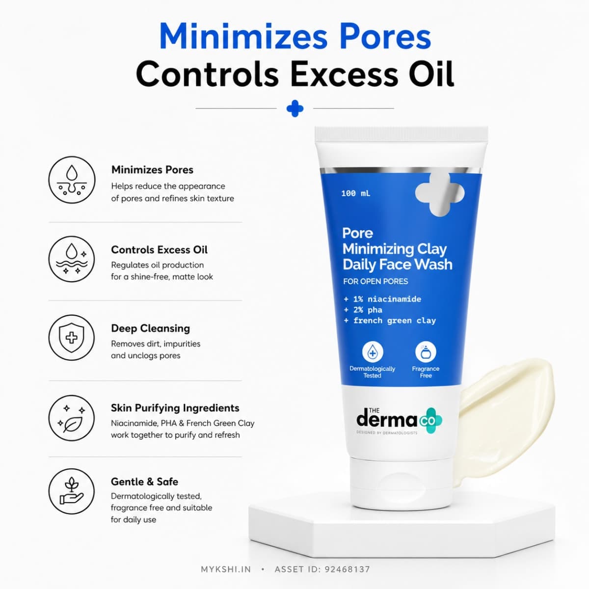 The Derma Co Pore Minimizing Clay Daily Face Wash with 1% Niacinamide & 2% PHA - 100 ml
