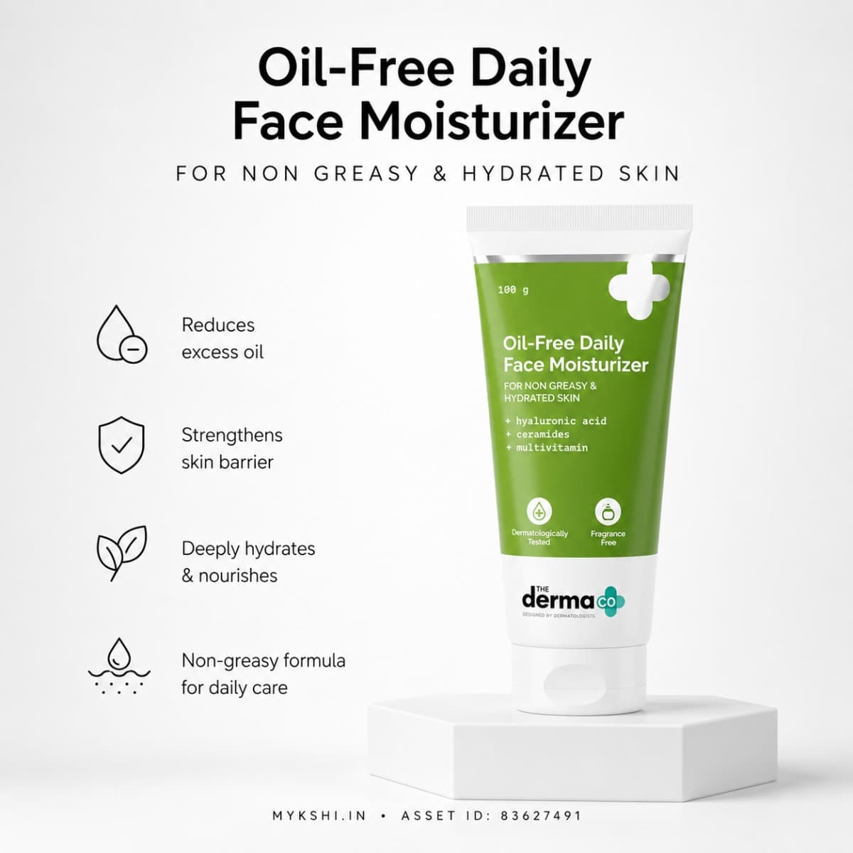 The Derma Co Oil-Free Daily Face Moisturizer With Hyaluronic Acid, Ceramides & Multivitamins for Non-Greasy & Hydrated Skin - 100g