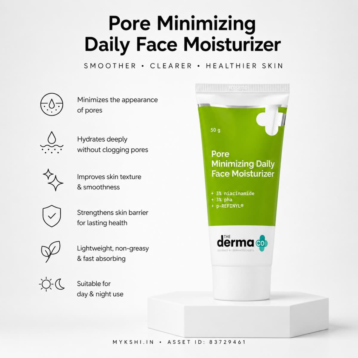 The Derma Co Pore Minimizing Daily Face Moisturizer with 3% Niacinamide 3% PHA and p-REFINYL® - 50 g