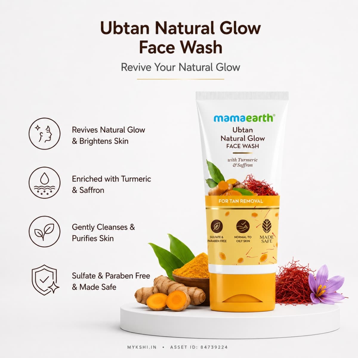 Mamaearth Ubtan Natural Glow Face Wash with Turmeric & Saffron for Tan Removal
