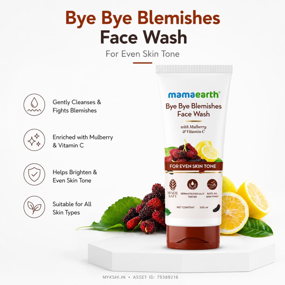 Mamaearth Bye Bye Blemishes* Face Wash with Mulberry and Vitamin C for Even Skin Tone- 100 ml