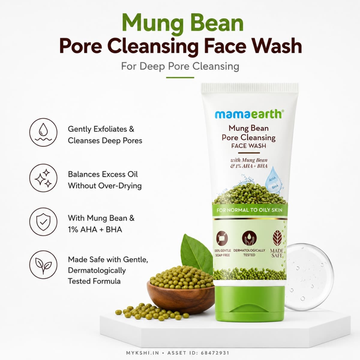 Mamaearth Mung Bean Pore Cleansing Face Wash with Mung Bean, AHA & BHA for Normal to Oily Skin - 100 ml