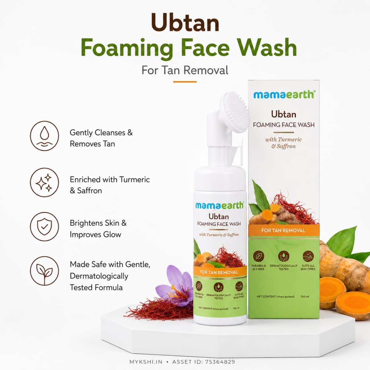 Mamaearth Ubtan Foaming Face Wash with Turmeric and Saffron for Tan Removal 0ml Ubtan Foaming Face Wash with Turmeric and Saffron for Tan Removal - 150ml