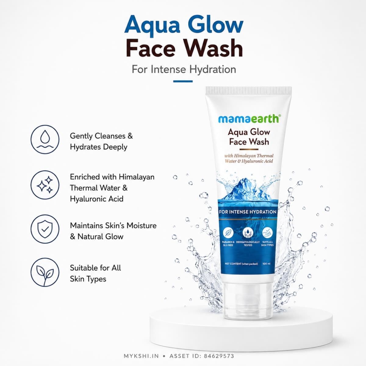 Mamaearth Aqua Glow Face Wash With Himalayan Thermal Water and Hyaluronic Acid for Intense Hydration - 100ml 