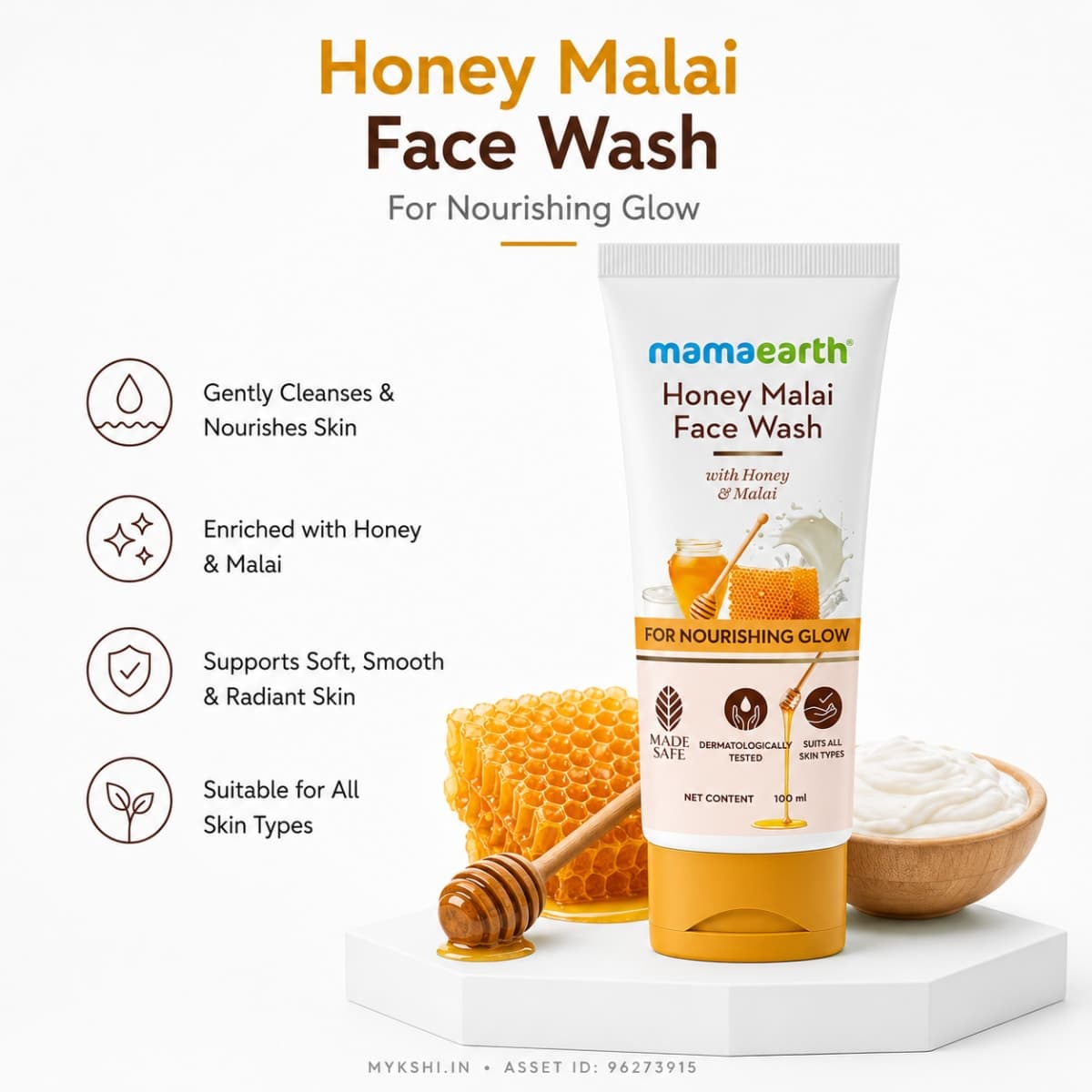 Mamaearth Honey Malai Face Wash with Honey & Malai For Nourishing Glow - 100 ml