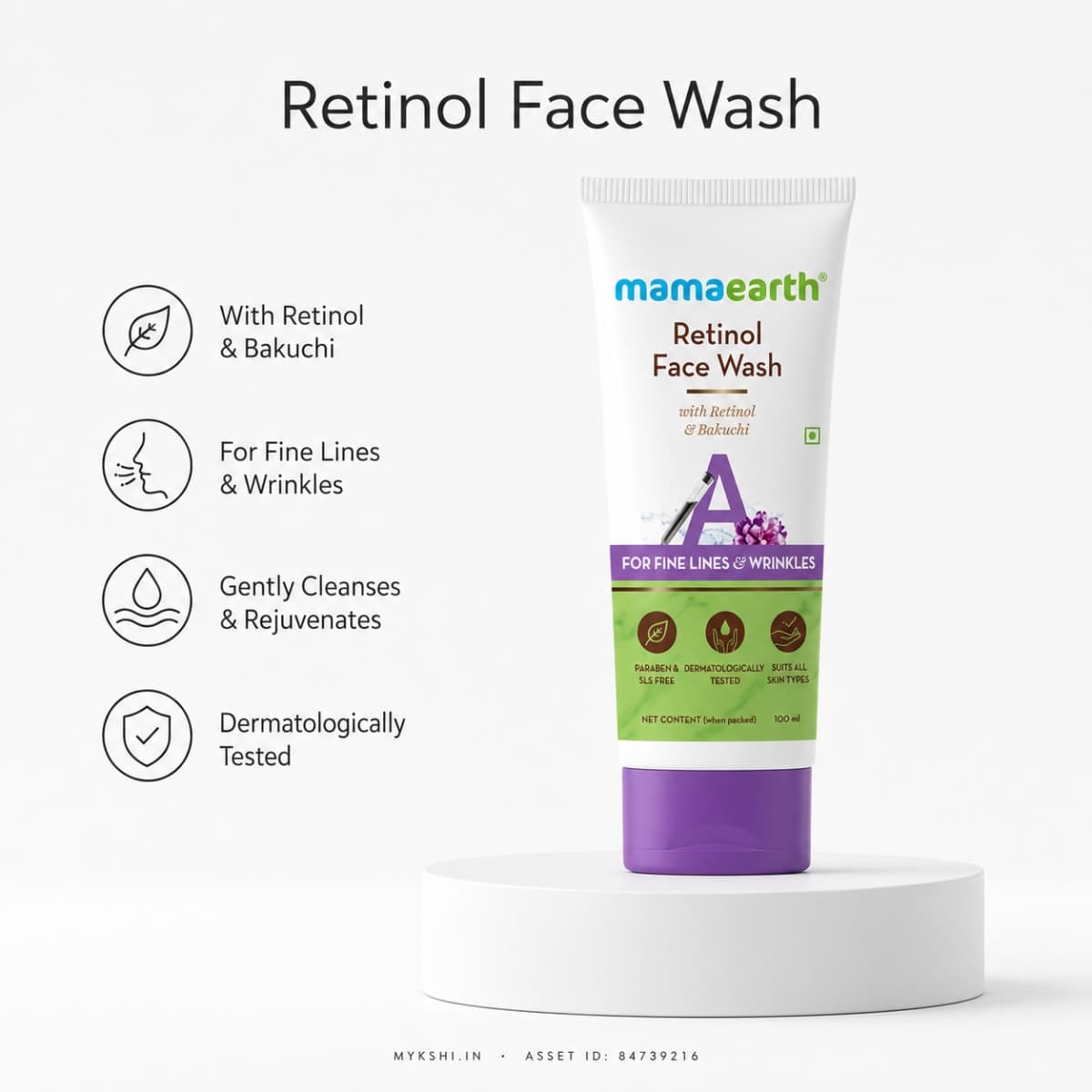 Mamaearth Retinol Face Wash with Retinol and Bakuchi for Fine Lines and Wrinkles - 100 ml