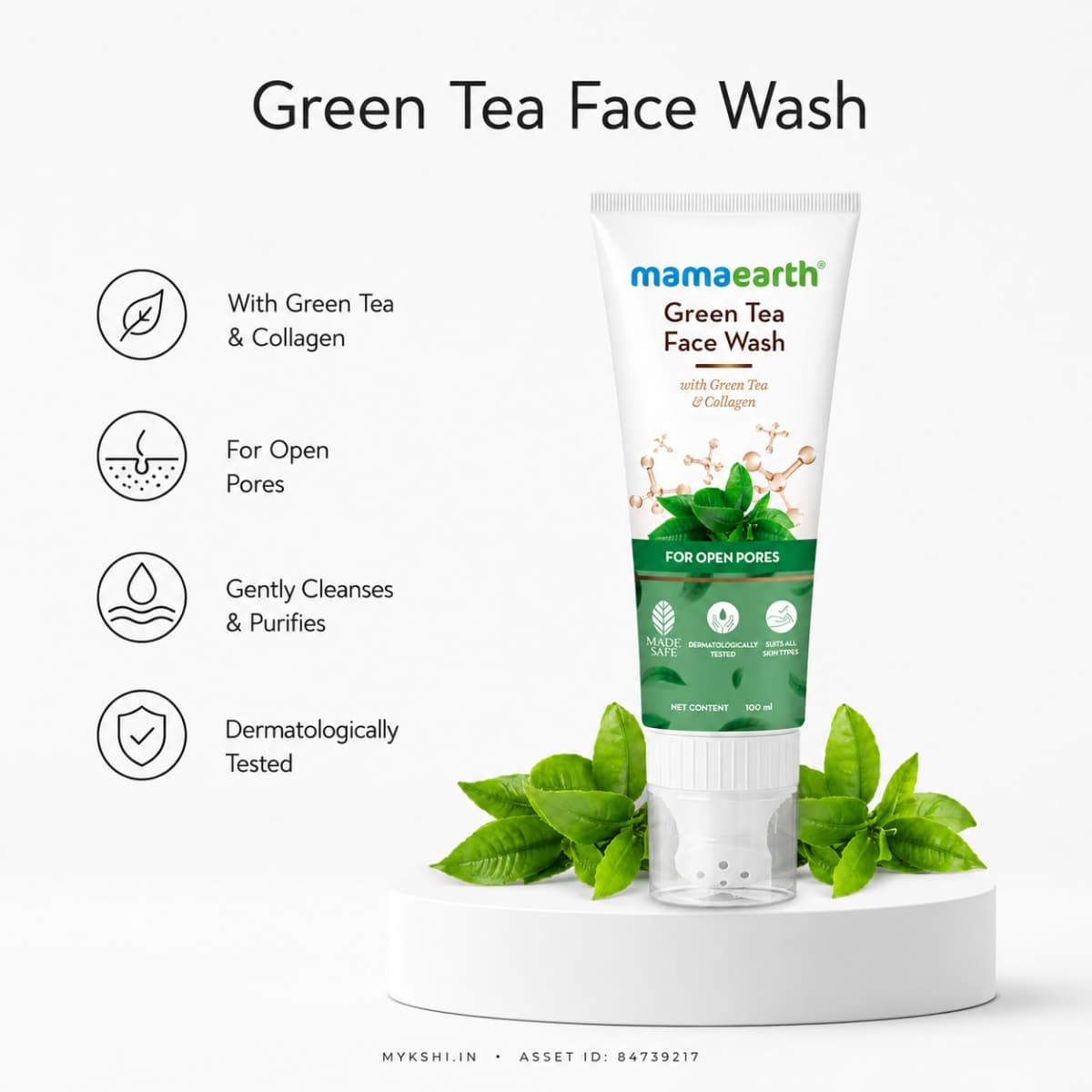 Mamaearth Green Tea Face Wash With Green Tea & Collagen For Open Pores - 100 ml