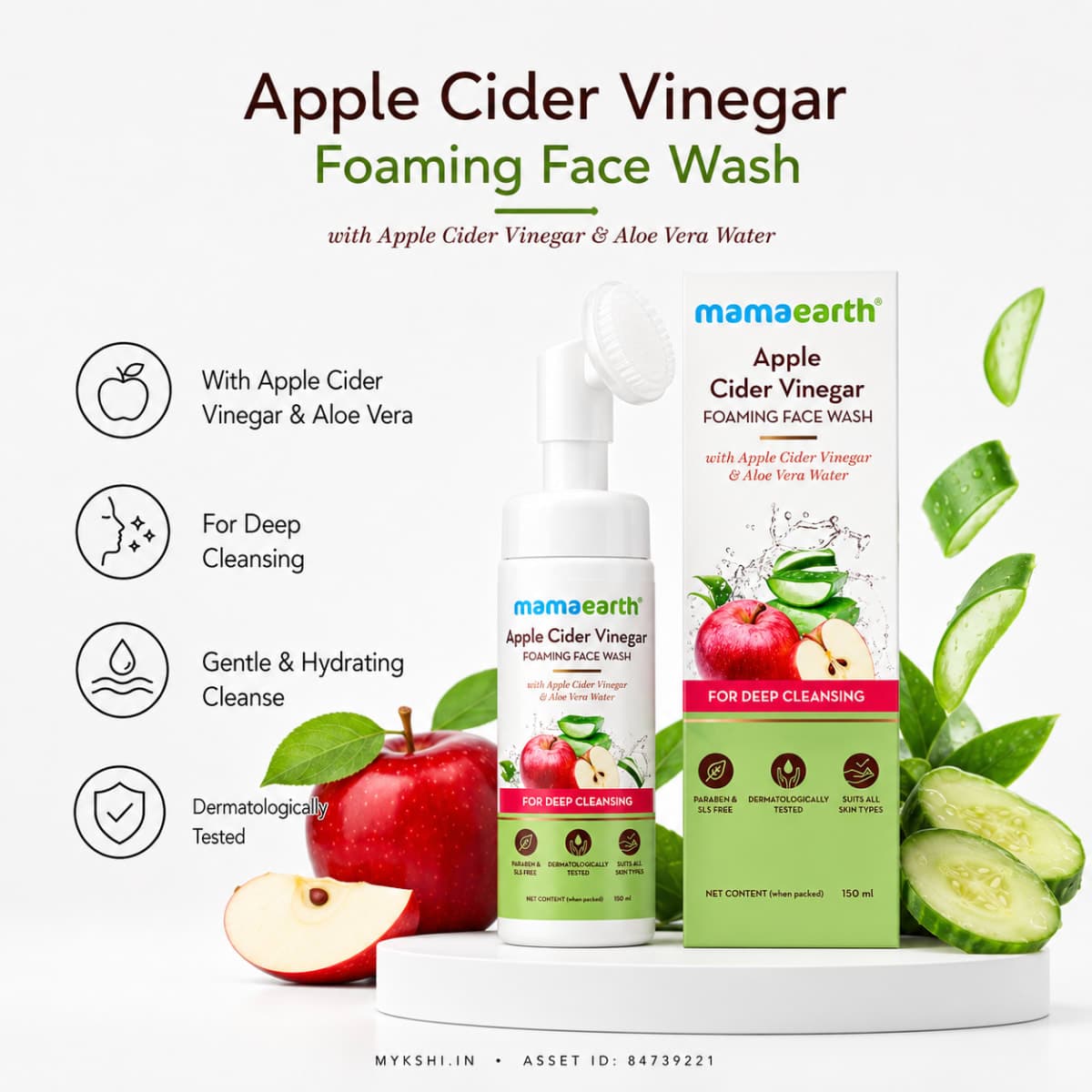 Mamaearth Apple Cider Vinegar Foaming Face Wash with Apple Cider Vinegar and Aloe Vera Water for Deep Cleansing - 150ml