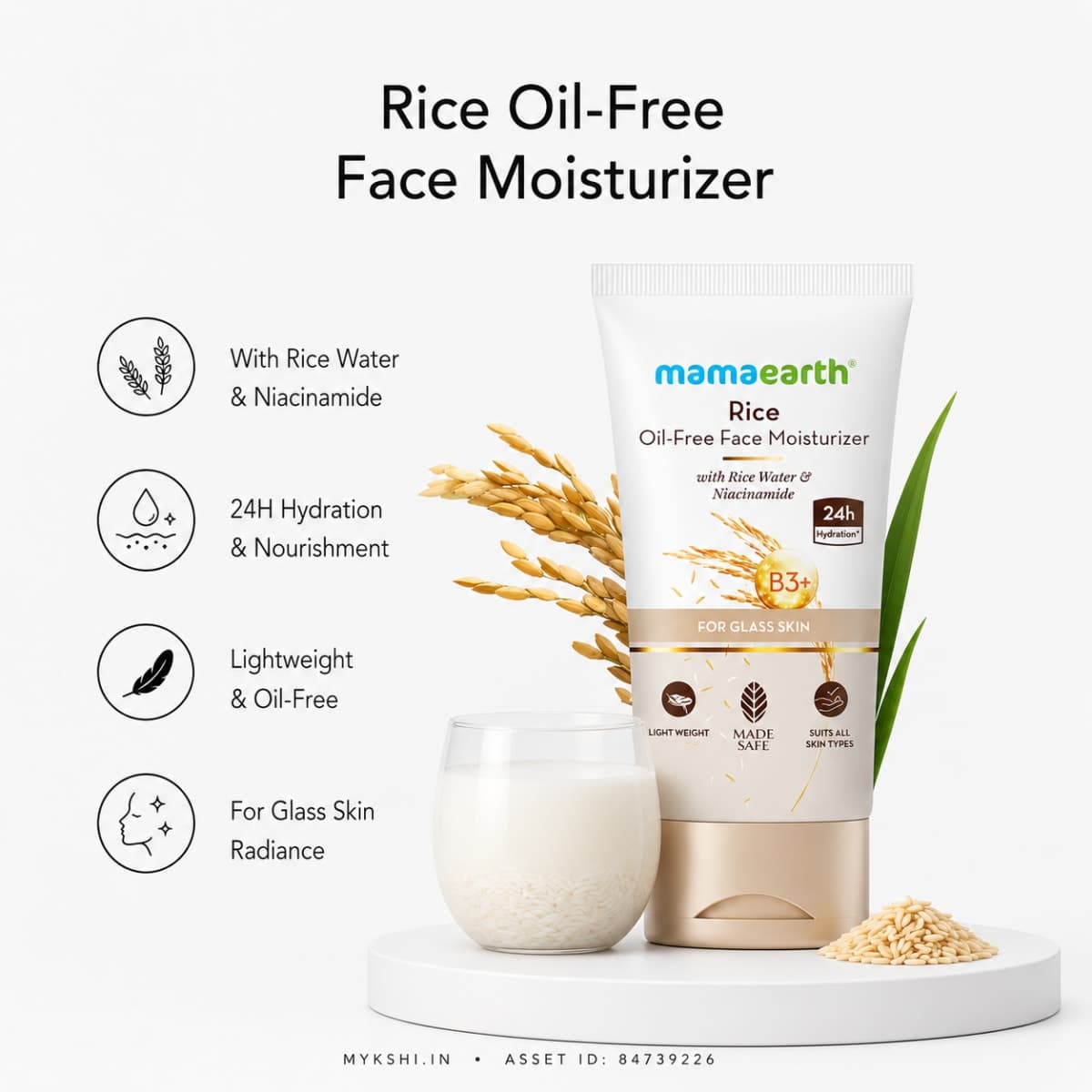 Mamaearth Rice Oil-Free Face Moisturizer With Rice Water & Niacinamide for Glass Skin Rice Oil-Free Face Moisturizer With Rice Water & Niacinamide for Glass Skin - 150 g
