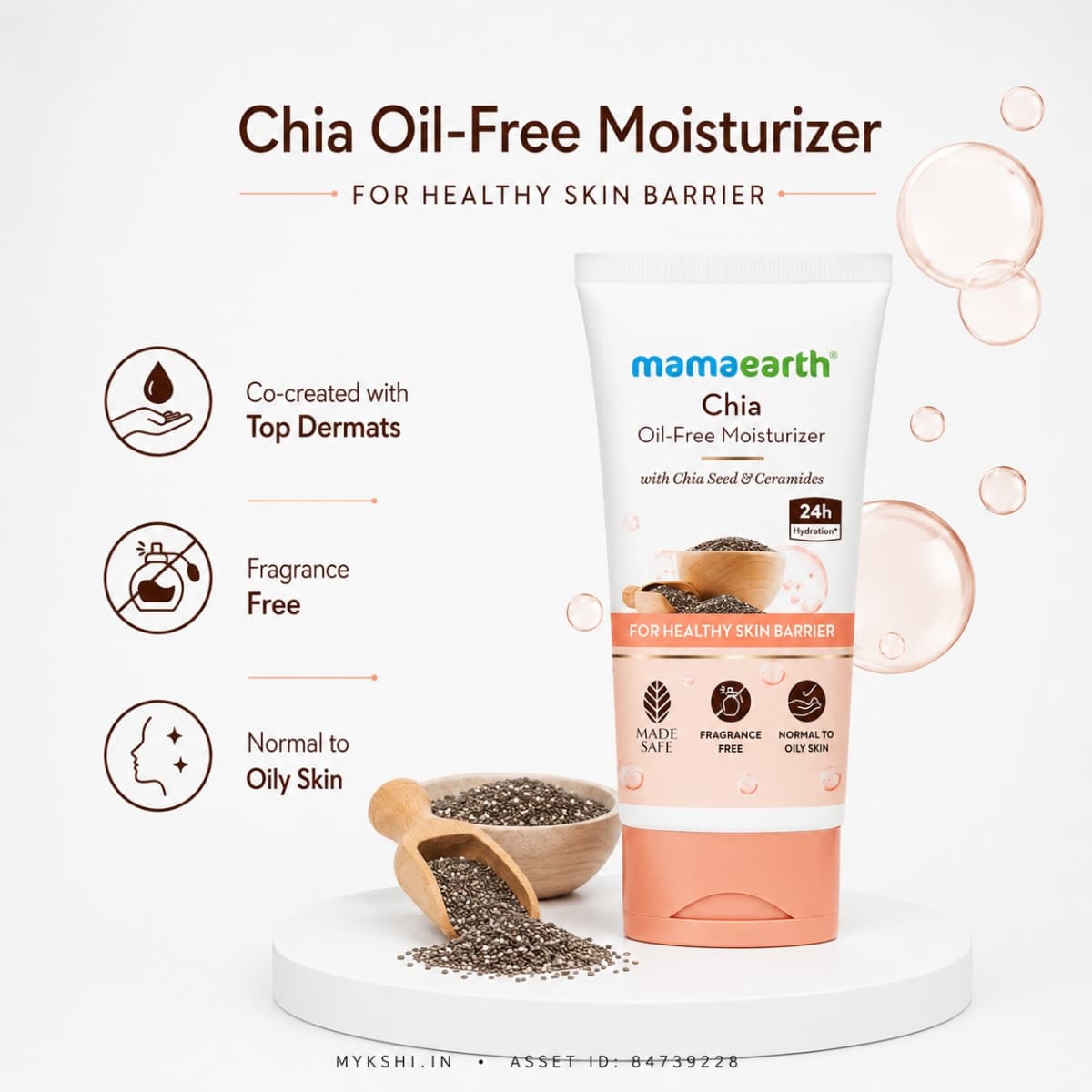 Mamaearth Chia Oil-Free Moisturizer with Chia Seed & Ceramides for Hydrated Glow - 80 g