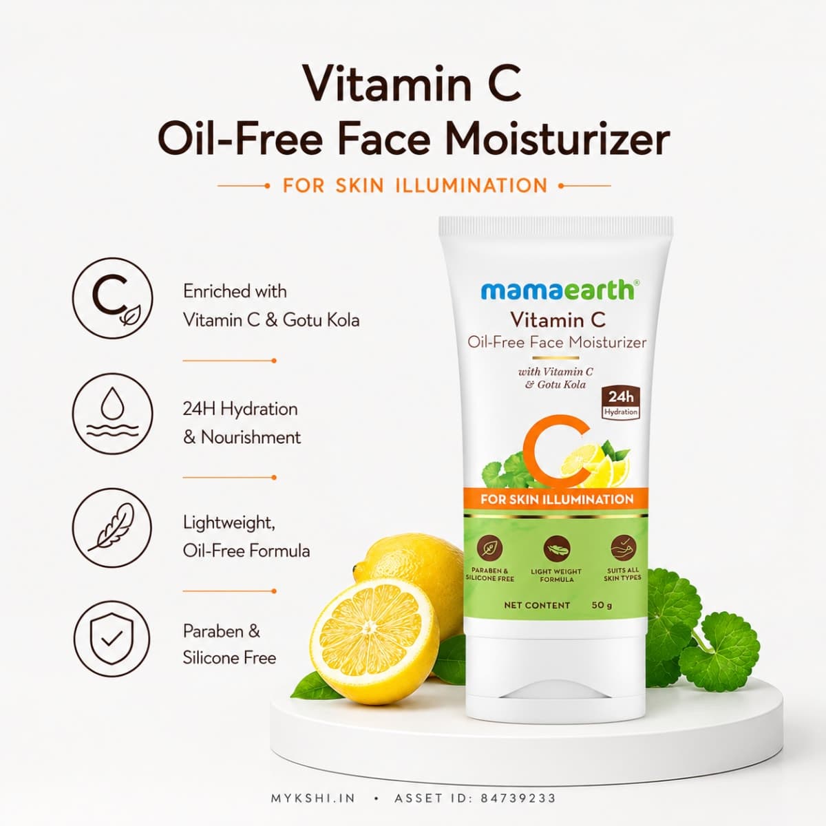 Mamaearth Vitamin C Oil-Free Moisturizer For Face with Vitamin C and Gotu Kola for Skin Illumination - 50 g