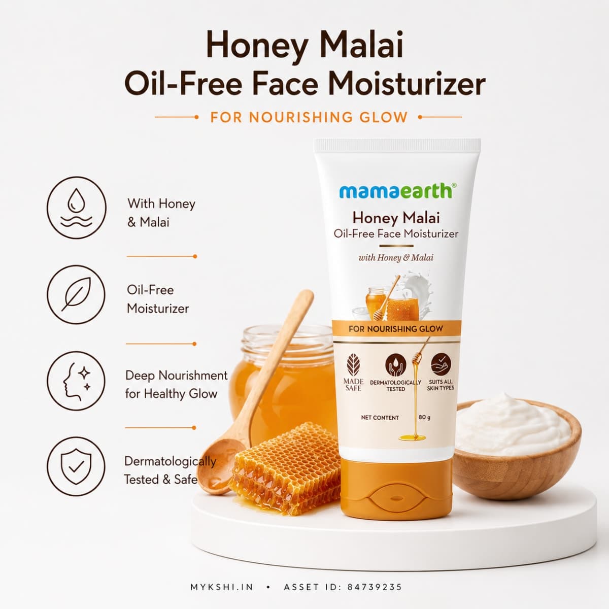 Mamaearth Honey Malai Oil-Free Face Moisturizer with Honey & Malai For Nourishing Glow - 80 g