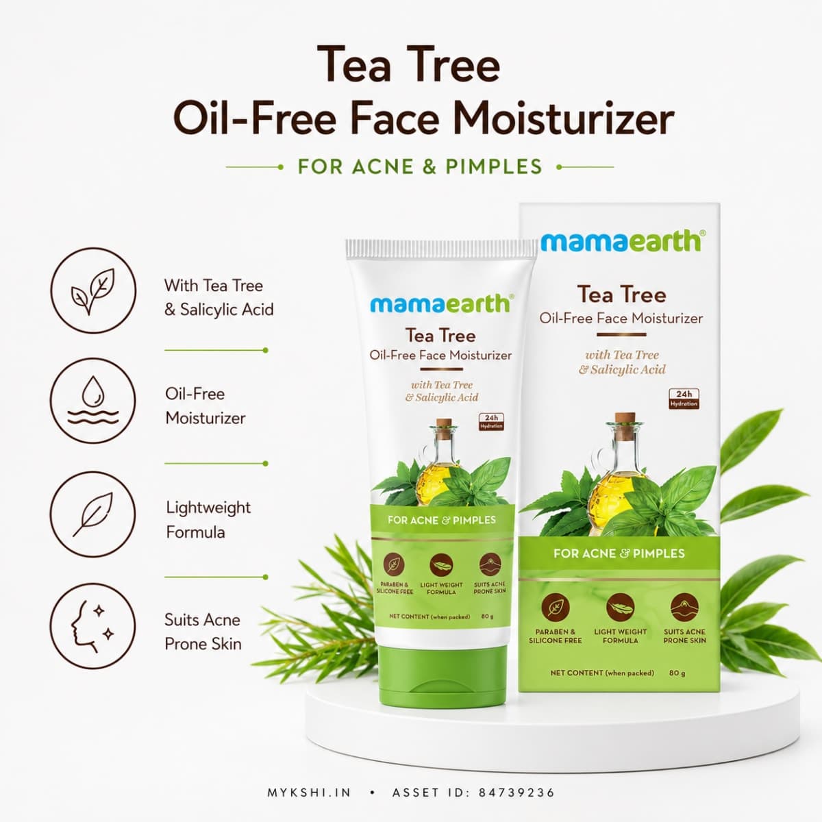 Mamaearth Tea Tree Oil-Free Face Moisturizer with Tea Tree and Salicylic Acid for Acne and Pimples - 80 g
