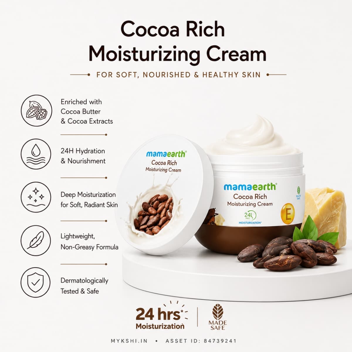 Mamaearth Cocoa Rich Moisturizer with Cocoa Butter & Vitamin E for Deep Nourishment - 200 g
