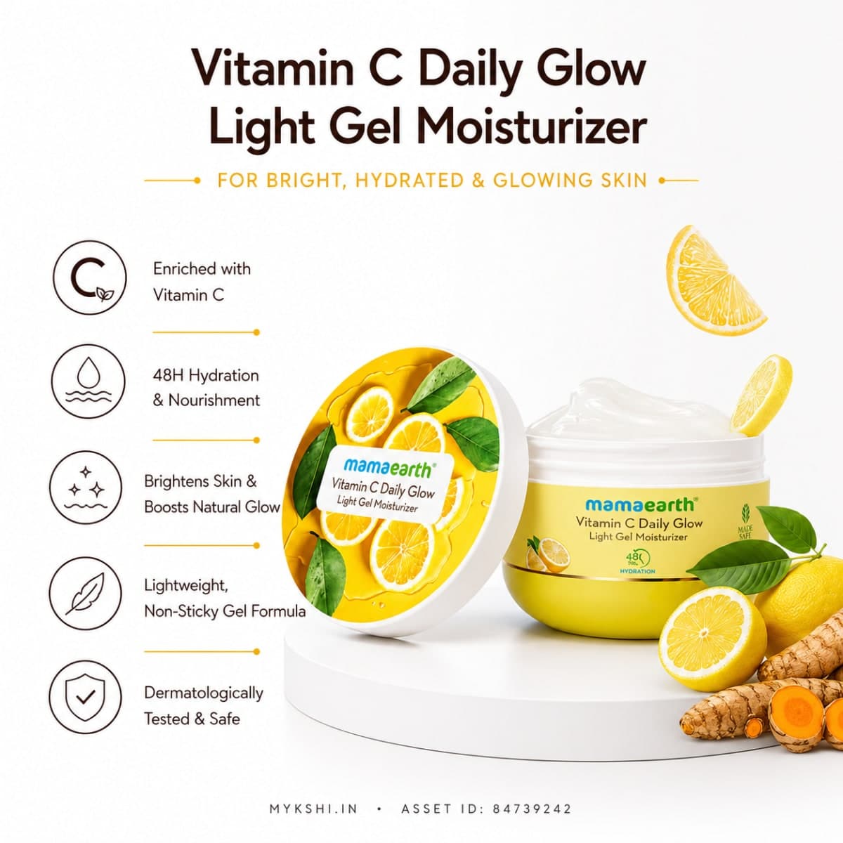 Mamaearth Vitamin C Daily Glow Light Gel Moisturizer with Vitamin C & Turmeric for Skin Brightening - 200 g