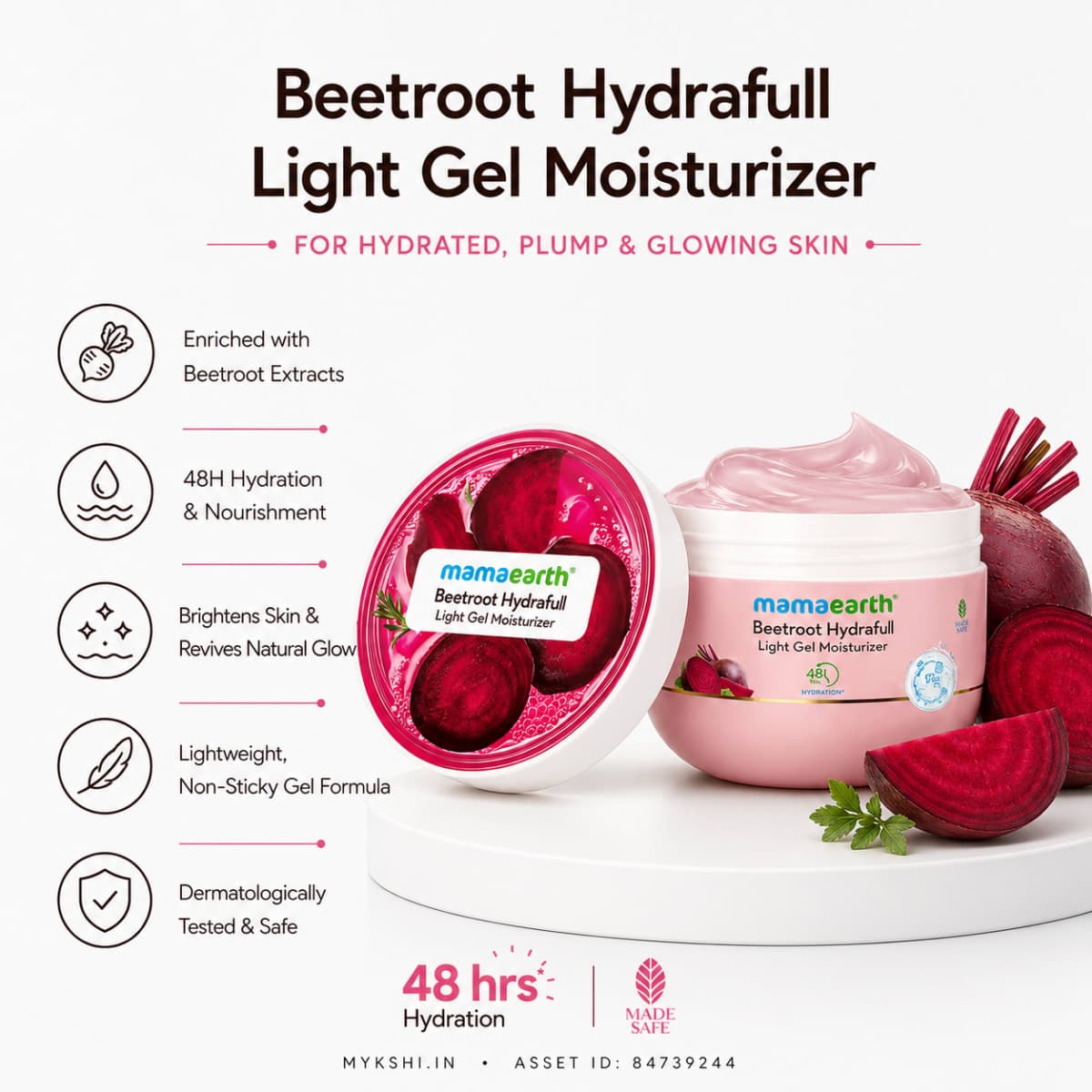 Mamaearth Beetroot Hydraful Light Gel Moisturizer with Beetroot & Hyaluronic Acid for Hydrated Pink Glow - 200 g