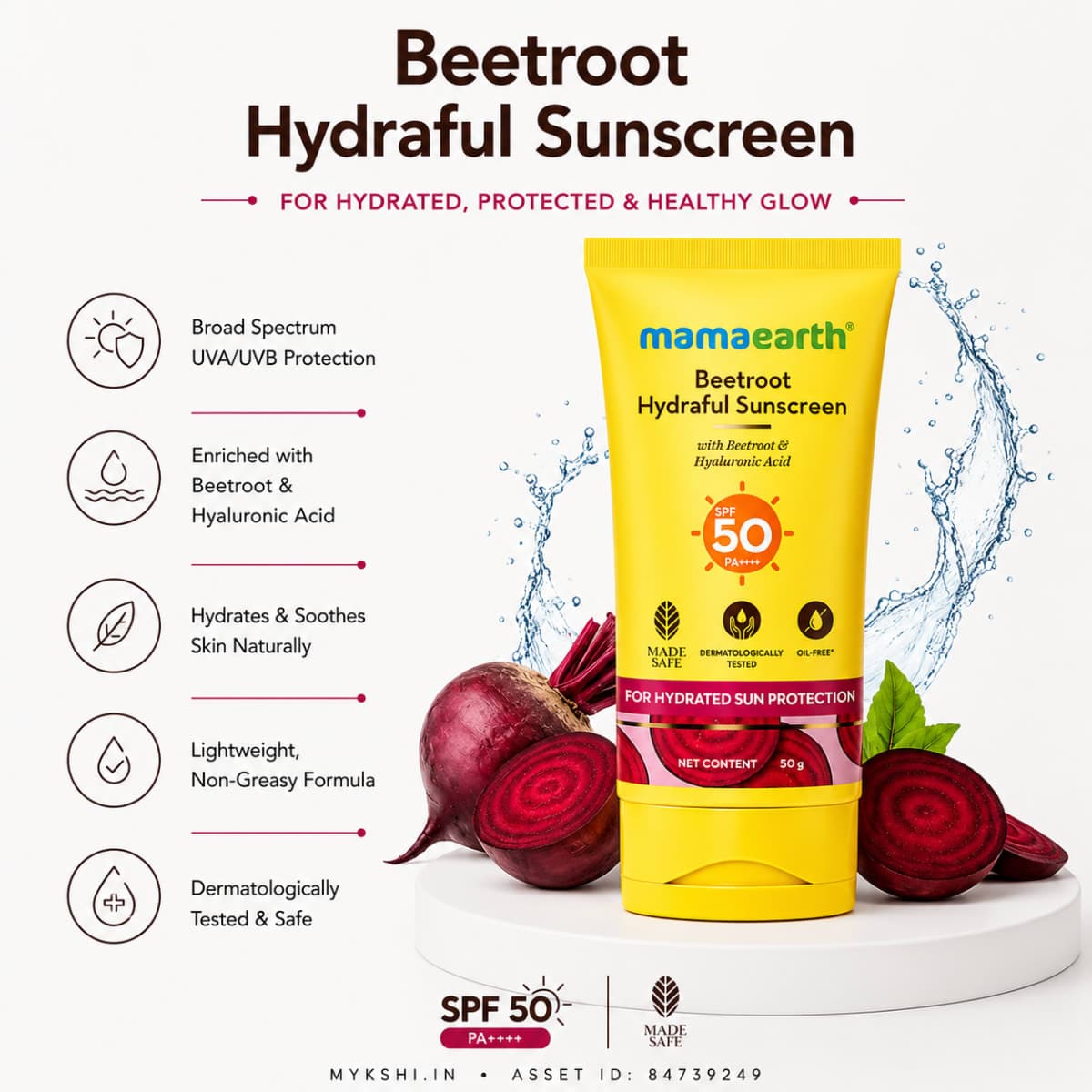 Mamaearth Beetroot Hydraful Sunscreen With Beetroot & Hyaluronic Acid - 50 g