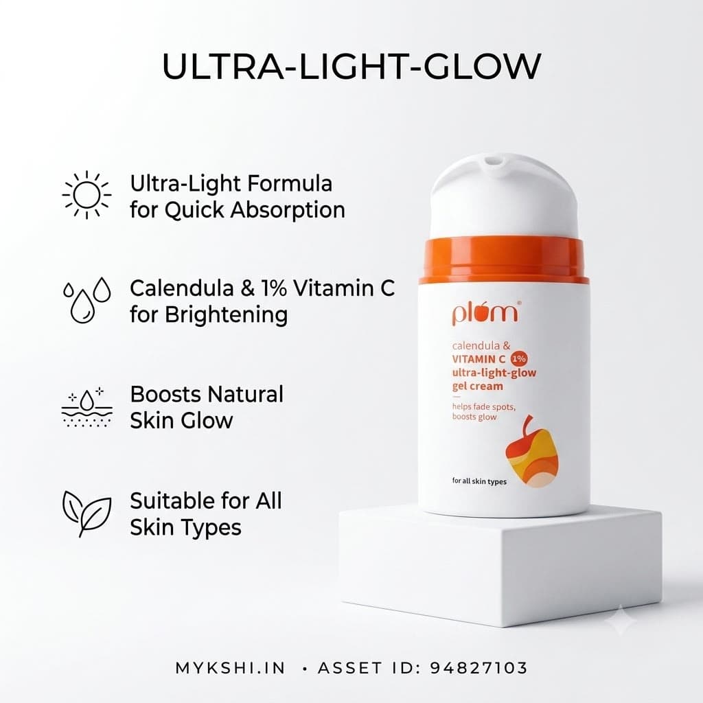 Plum 1% Vitamin C Ultra-Light-Glow Boosting Gel Cream For Glowing Skin - 50 gm
