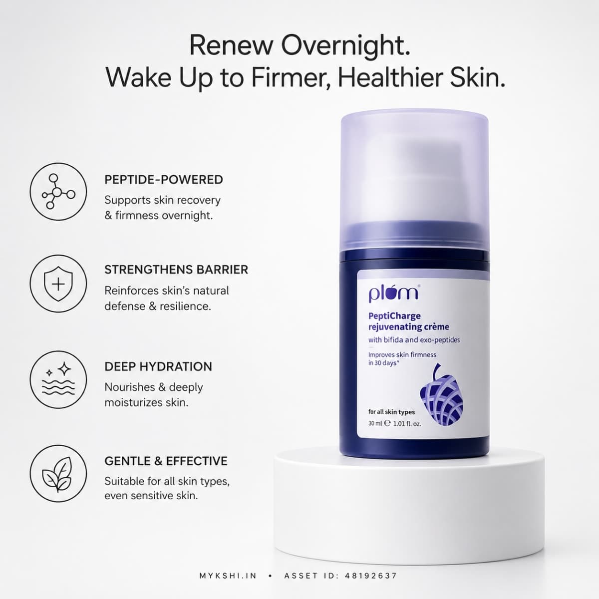 Plum PeptiCharge Rejuvenating Night Crème with Multi-Peptides, Exosomes & Bifida Ferment - 30 ml