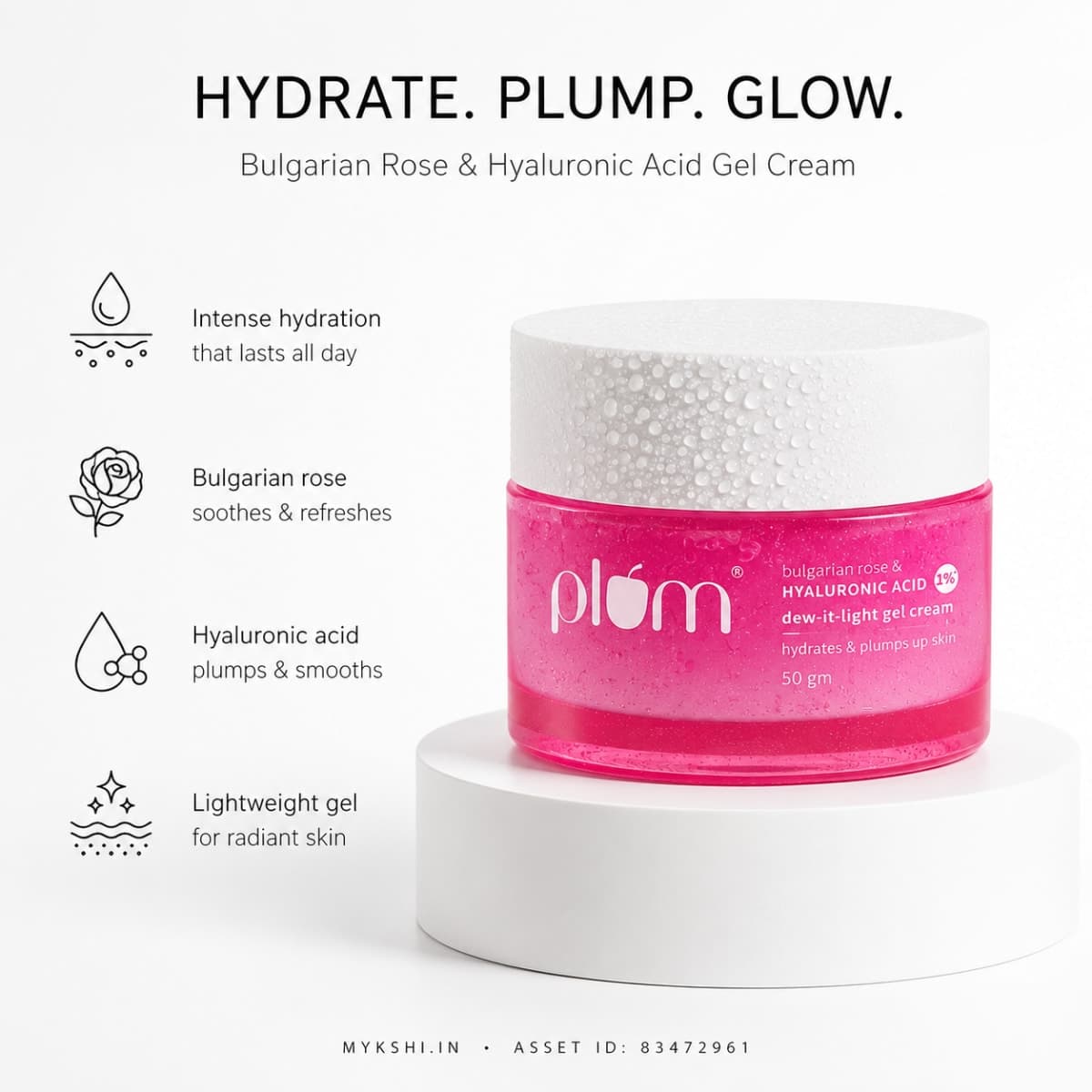Plum Bulgarian Rose and 1% Hyaluronic Acid Cream For Dry Skin - 50 gm