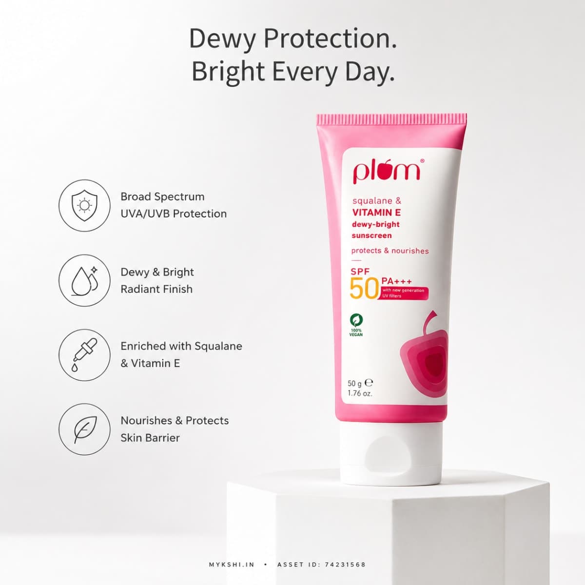 Plum Squalane & Vitamin E Dewy-Bright Sunscreen SPF 50 PA+++ - 50 g