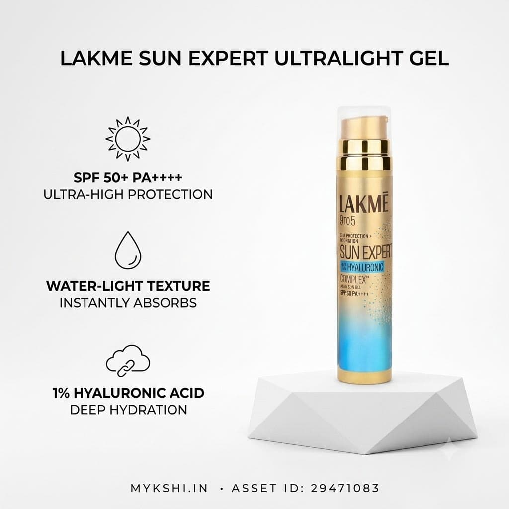 Lakme 1% Hyaluronic water-light Sunscreen gel SPF 50 Pa++++ For Oily Skin, Plump & Hydrated skin 56g 