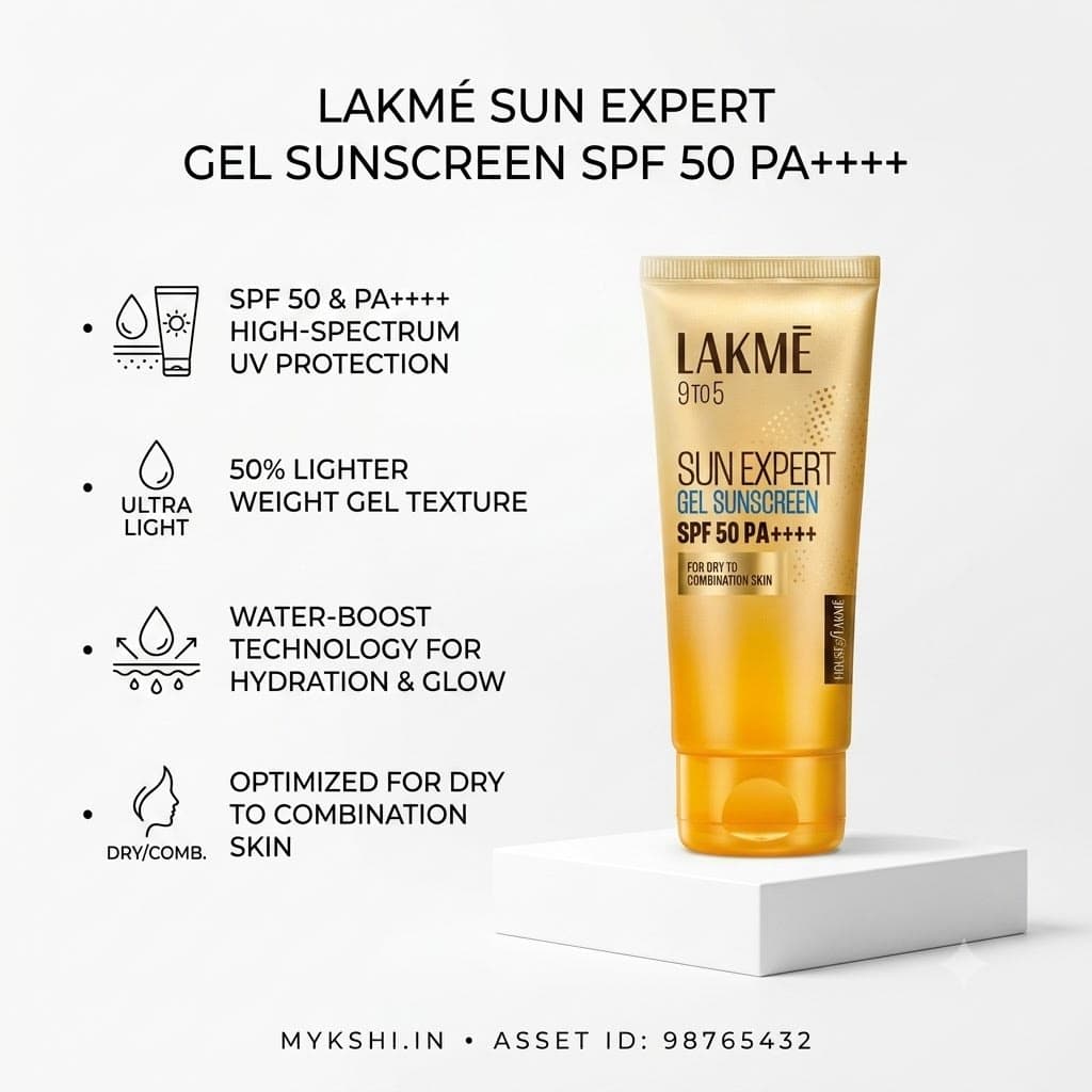    Lakmē Sunscreen Gel SPF 50 PA+++Niacinamide, Water-Light, For Normal to Oily Skin,No White Cast 50g 