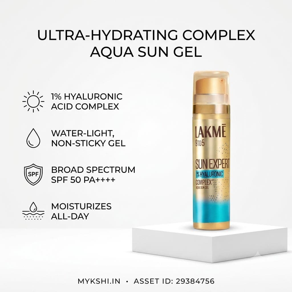 Lakme Sun Expert 1% Hyaluronic Gel Sunscreen SPF 50 PA++++ for UVA/B,No white cast,for hydration 18G 
