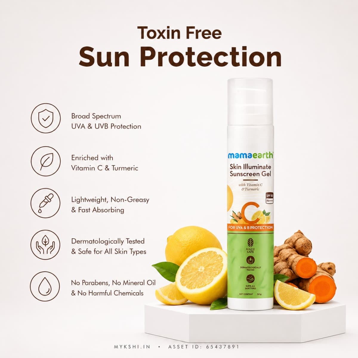 Mamaearth Skin Illuminate Sunscreen Gel SPF 50 with Vitamin C & Turmeric for UVA & B Protection - 50 g