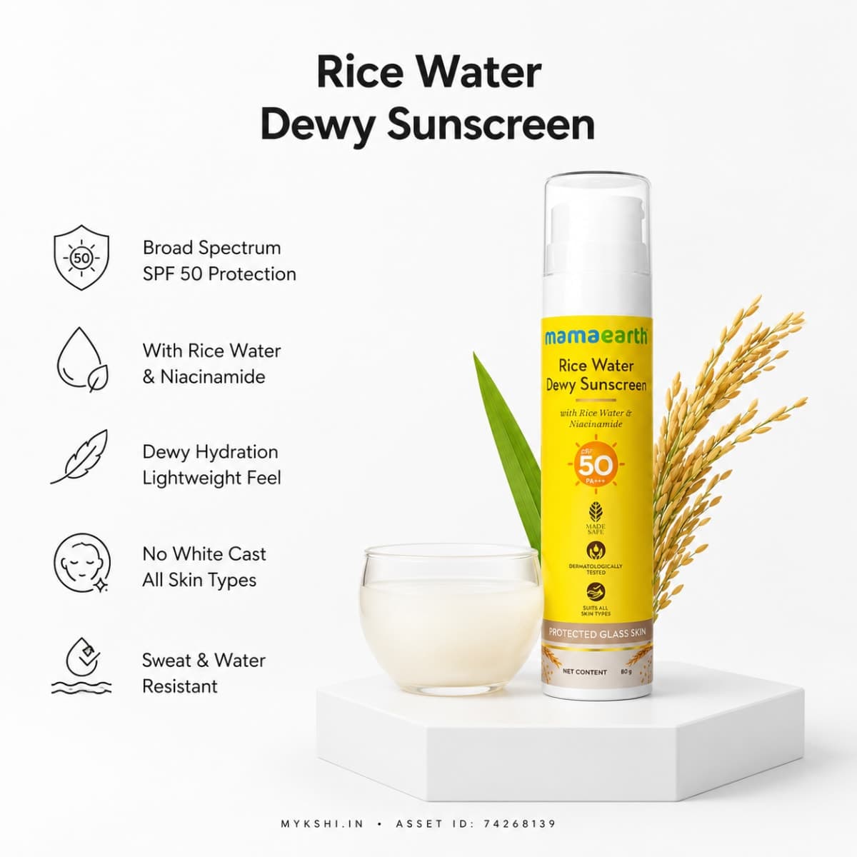 Mamaearth Rice Water Dewy Sunscreen with SPF 50 & PA++++