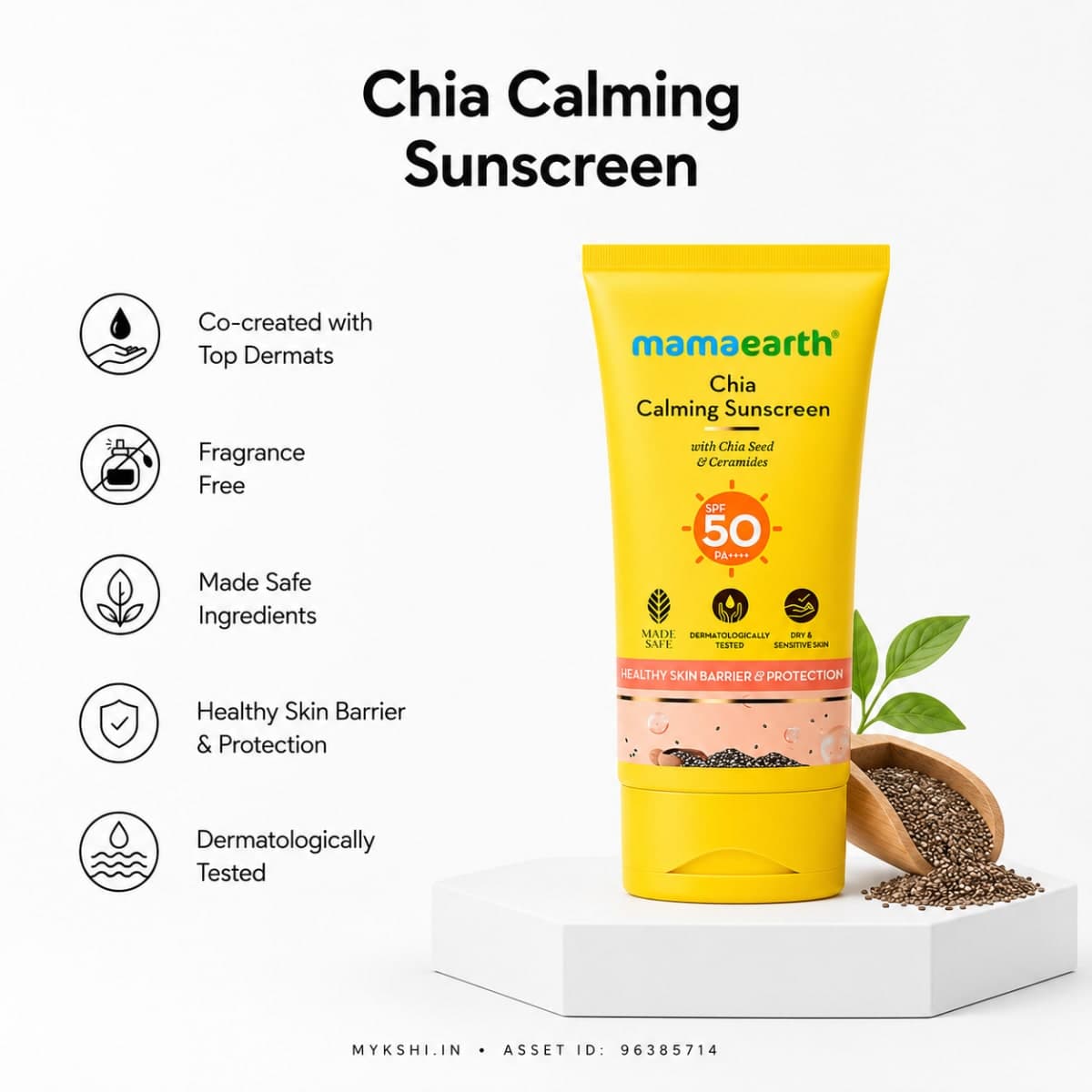 Mamaearth Chia Calming Sunscreen with Chia Seed & Ceramides for Hydrated Glow & Sun Protection - 50 g