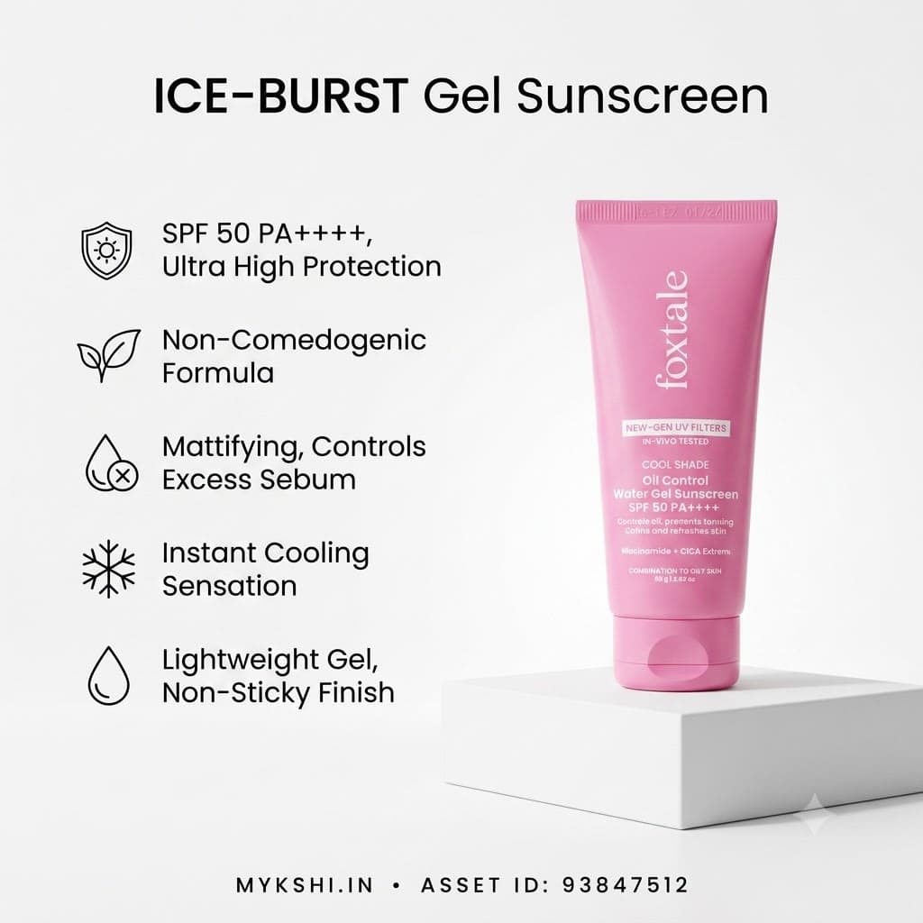 Foxtale Ice-burst Cooling SPF 50 Matte Gel Sunscreen for Oily skin | In-Vivo Tested