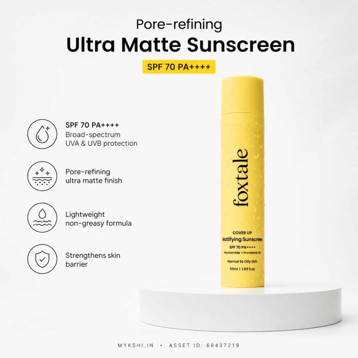 Foxtale SPF 70 Matte Finish Sunscreen for Oily Skin - 50 ml