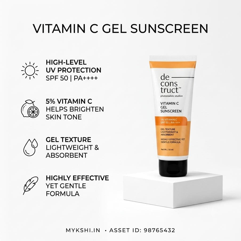 Deconstruct 5% Vitamin C Gel Sunscreen For Oily Skin - SPF 50 PA++++ | In-Vivo Tested