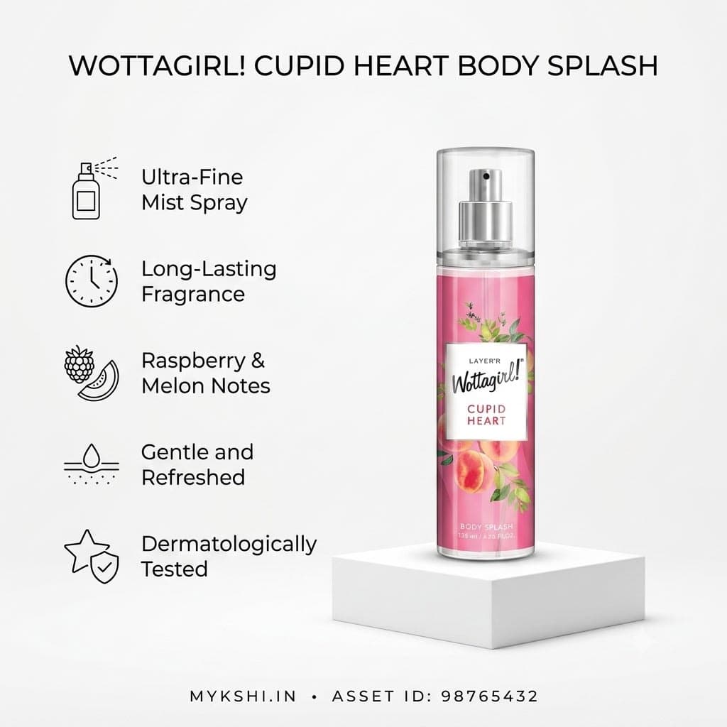 Wottagirl Cupid Heart Body Splash 135ml | Long-Lasting Fresh Fruity Floral Body Mist for Women | Melon, Red Fruits & Jasmine Notes