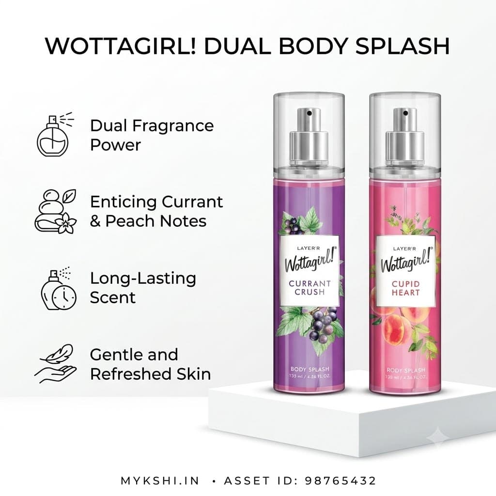Wottagirl Cupid Heart & Currant Crush Body Splash Combo for Women, 2×135ml | Long-Lasting Fresh Fruity Floral Body Mist | Melon, Red Fruits, Strawberry & Rose Notes | Everyday Wear | Skin-Friendly