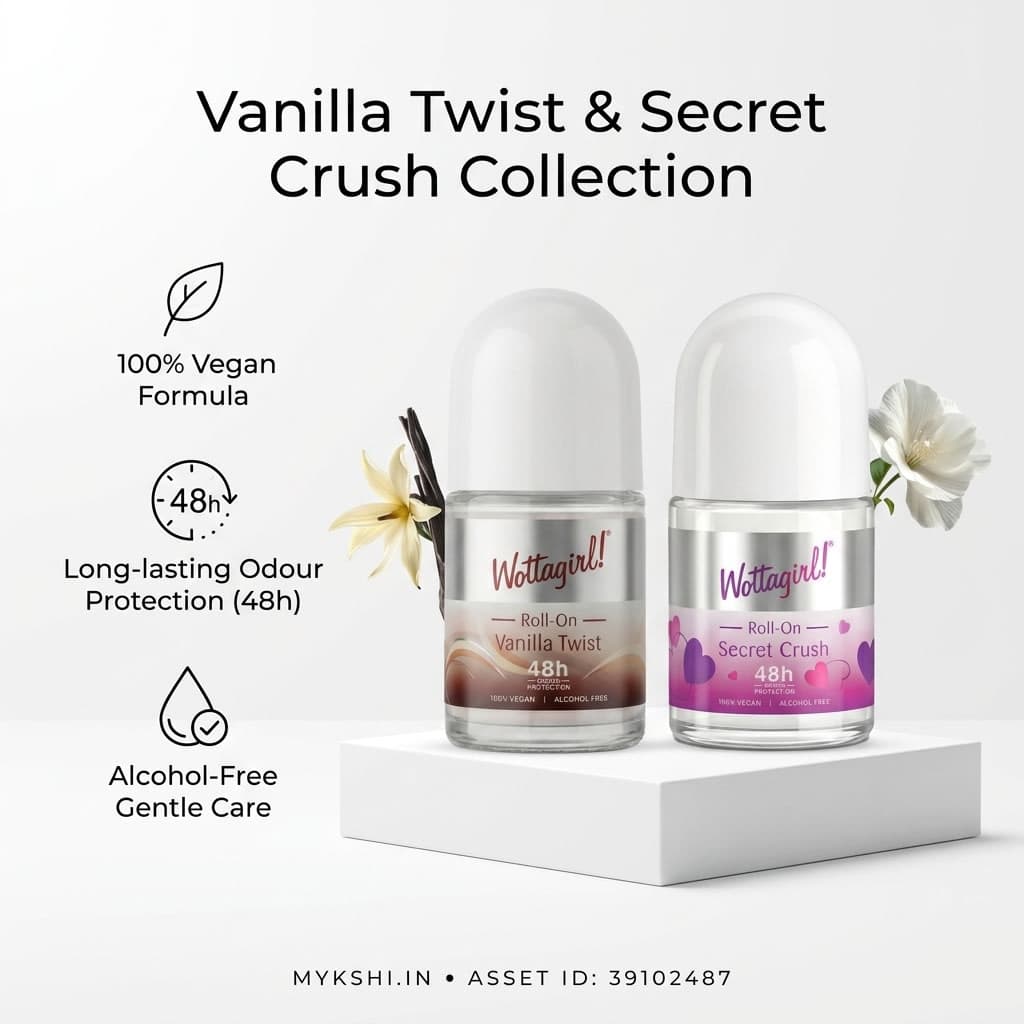 Wottagirl Underarm Roll On Combo (25ml × 2) – Secret Crush & Vanilla Twist | 48H Odour Protection | Alcohol-Free | Vegan Deodorant for Women