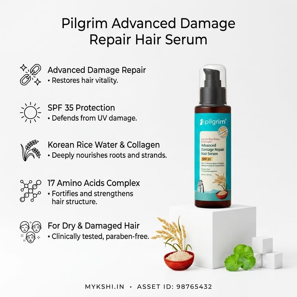 Pilgrim Korean Rice Water & Collagen Advanced Damage Repair Hair Serum SPF 35