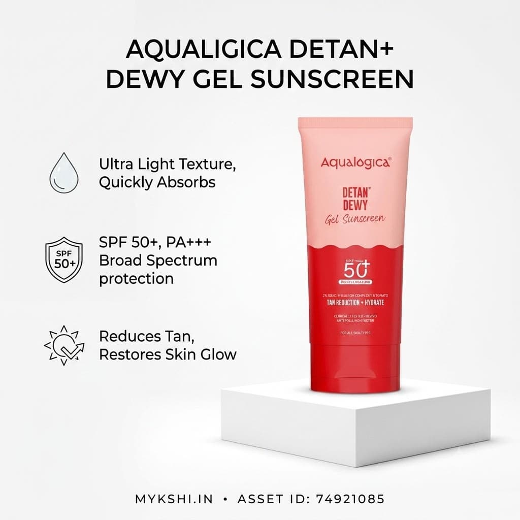 Aqualogica Detan+ Dewy Gel Sunscreen SPF 50+ PA++++ with 2% Kojic-Hyaluron Complex™ & Wild Berries - 80g