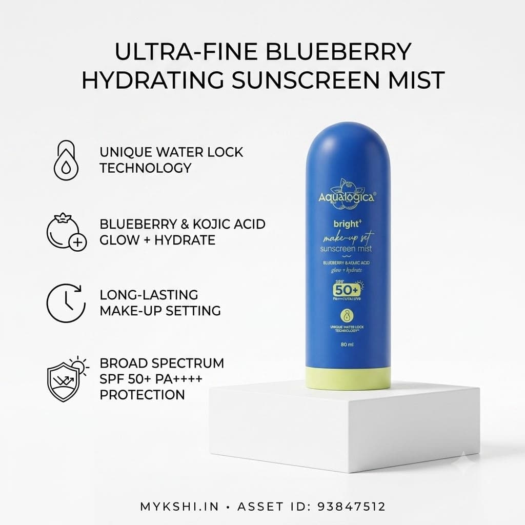 Aqualogica Bright+ Makeup-Set Sunscreen Mist SPF 50+ PA++++ with Blueberry & Kojic Acid 80g