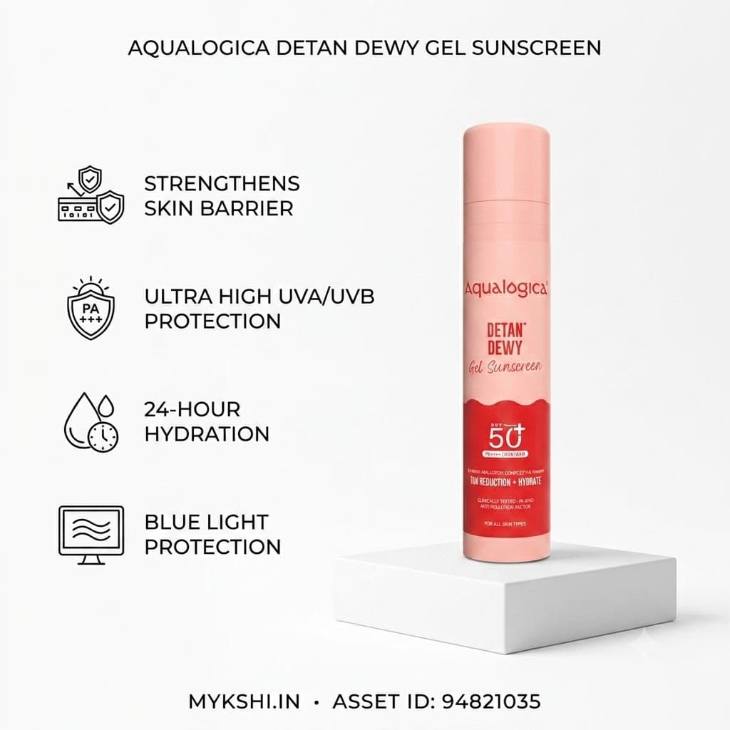 Aqualogica Detan+ Dewy Gel Sunscreen SPF 50+ PA++++ with 2% Kojic-Hyaluron Complex™ & Wild Berries 