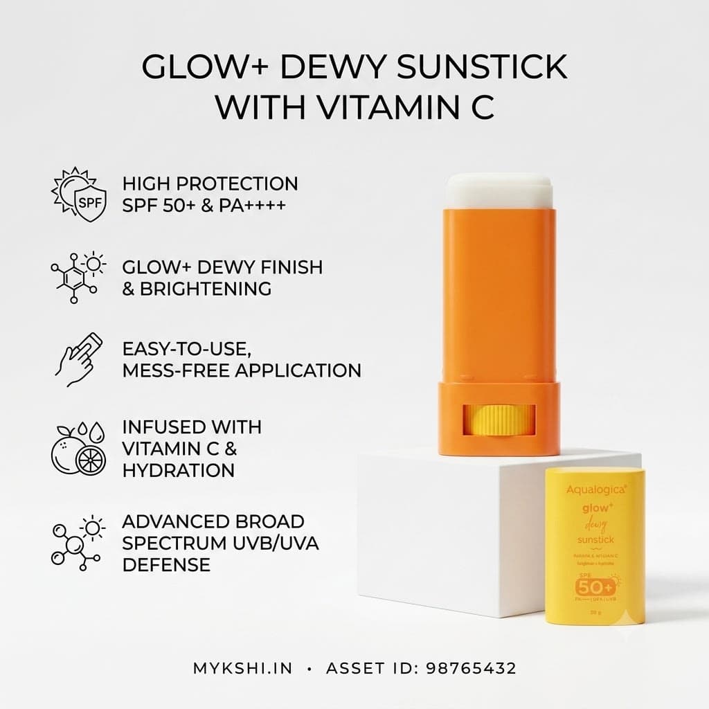 Aqualogica Glow+ Dewy Sunstick with SPF 50+ & PA++++ for Easy Reapplication & No White Cast - 20g