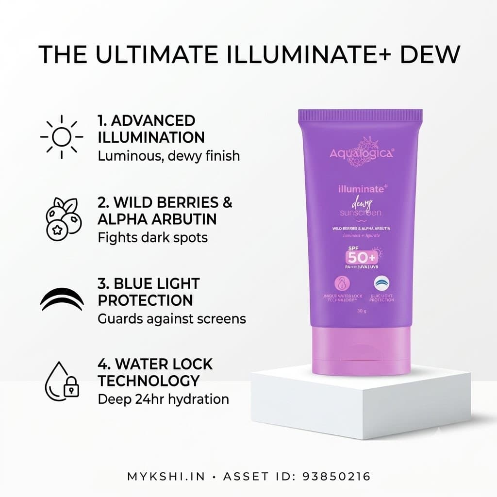 Aqualogica Illuminate+ Dewy Sunscreen In-Vivo Tested SPF 50+ PA++++ with Wild Berries & Alpha Arbutin