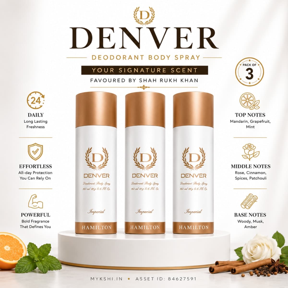 DENVER Imperial Deodorants 180/200ml Pack Of 3 
