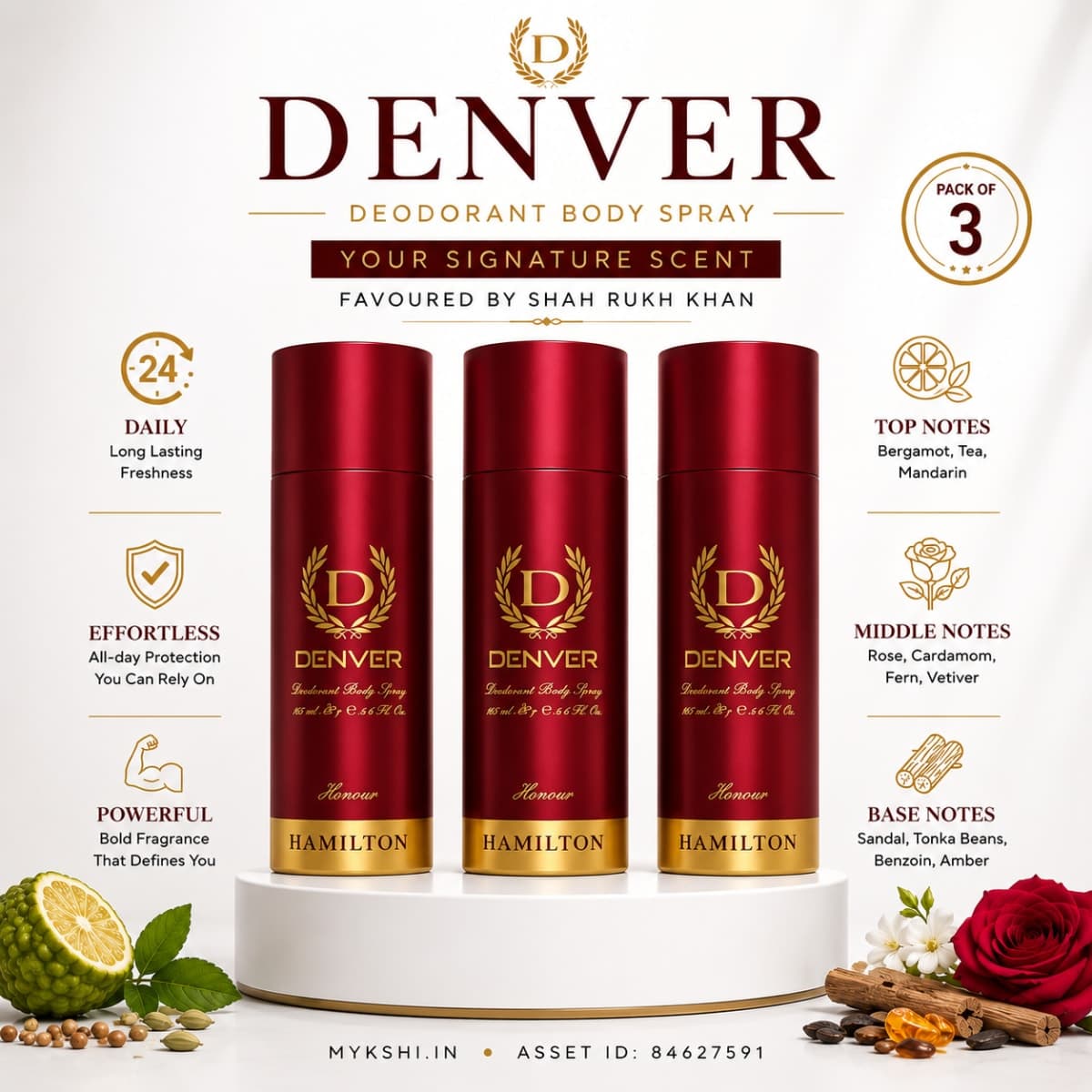 DENVER Honour Deodorants 180/200ml Pack of 3 